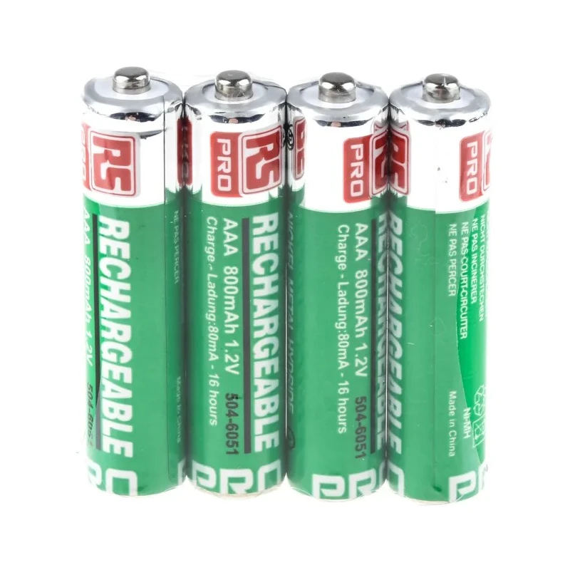 RS PRO Nickel Metal Hydride Rechargeable AAA Battery, 800 mAh, 1.2 V 504-6051
