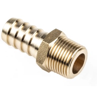 RS PRO Straight Brass Hose Connector 12.7 mm ID, 3/8 in G Male Threaded Connection 506-7250