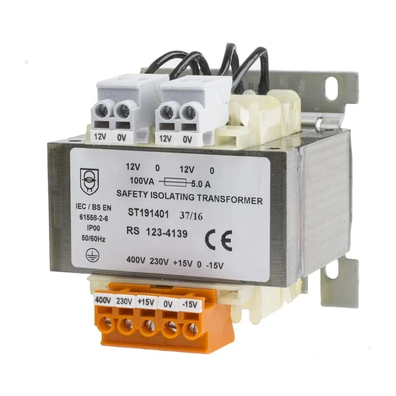 RS PRO 100 VA DIN Rail Transformer, 230 V ac, 400 V ac Primary, 12 V ac Secondary, IECBSEN 615581, ASNZS 61558..6 123-4139