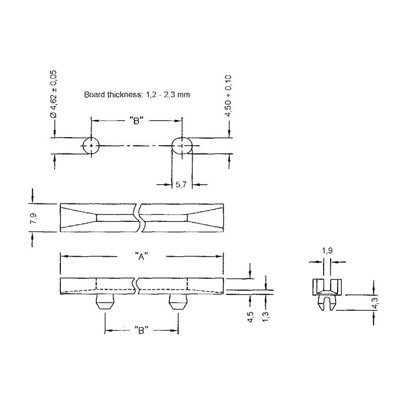 Essentra PCB Card Guide Vertical Mount 76.2 mm Long, 1.6 mm Thick Max RSDC-300