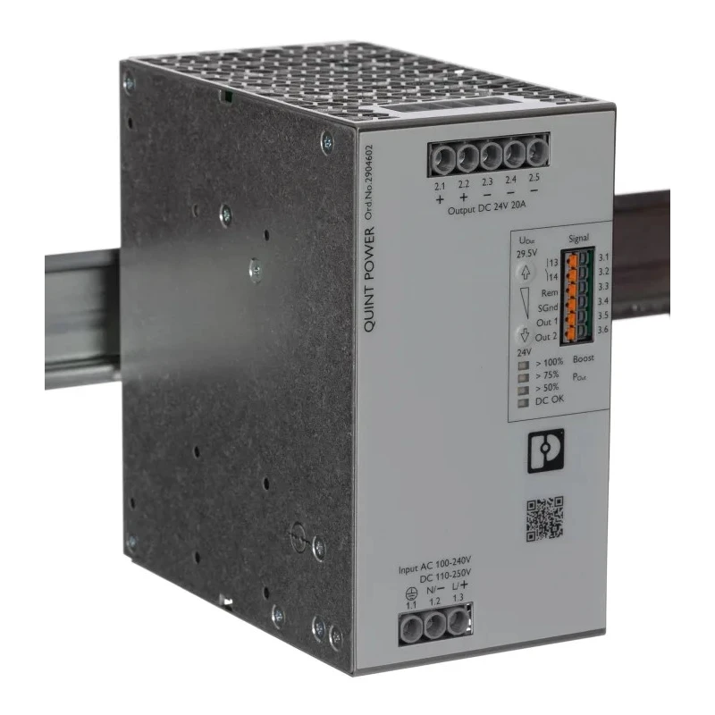 Phoenix Contact QUINT POWER Switched Mode DIN Rail Power Supply 480W, 29.5V DC Output, 20A, 85-250V AC/DC Input 2904602