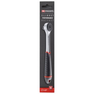 Facom 1/2 in Ratchet with Bi-Material Elastomer Handle, Compact Head, Satin Chrome Finish, 72 Tooth, 260mm Overall S.161BPB
