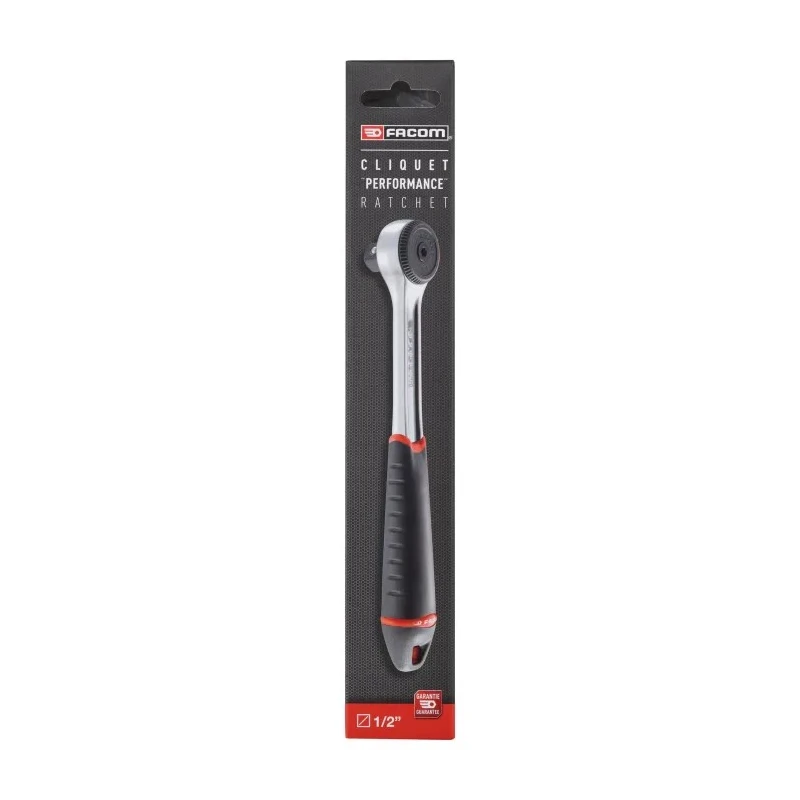 Facom 1/2 in Ratchet with Bi-Material Elastomer Handle, Compact Head, Satin Chrome Finish, 72 Tooth, 260mm Overall S.161BPB