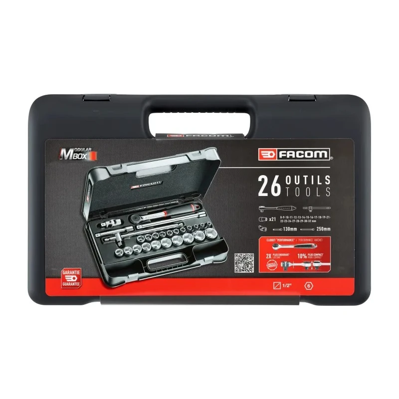 Facom 26-Piece 1/2 in 6 Point Socket Set with Chrome Vanadium Steel S.161-4P6PB