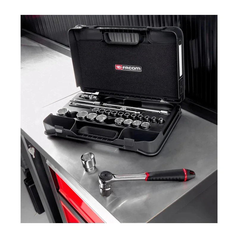 Facom 26-Piece 1/2 in 6 Point Socket Set with Chrome Vanadium Steel S.161-4P6PB