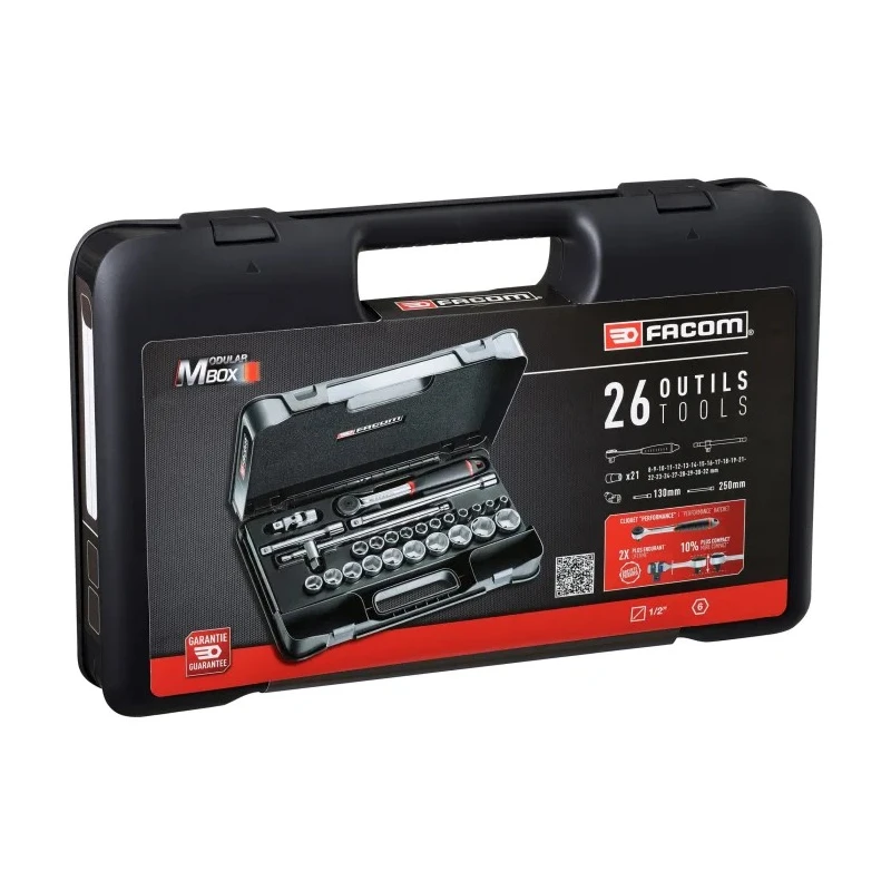 Facom 26-Piece 1/2 in 6 Point Socket Set with Chrome Vanadium Steel S.161-4P6PB