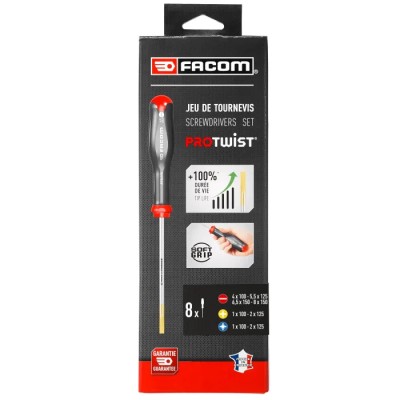 Facom Phillips, Pozidriv, Slotted Standard Screwdriver Set, 8-Piece AT.J8PB