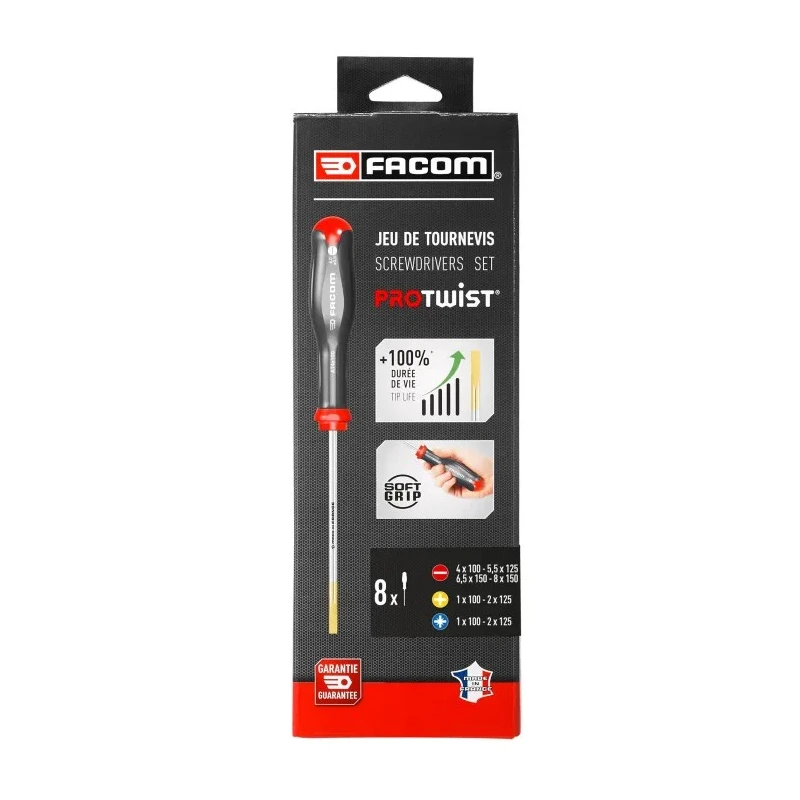Facom Phillips, Pozidriv, Slotted Standard Screwdriver Set, 8-Piece AT.J8PB