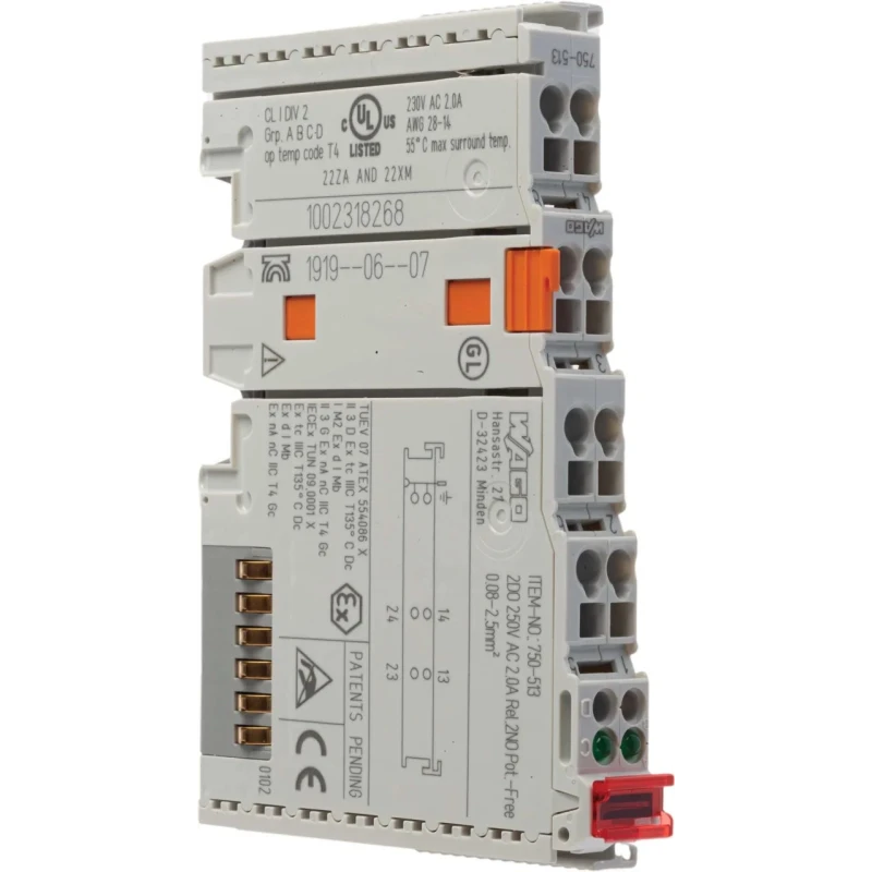 WAGO PLC I/O Digital Module SYSMAC CJ Series Digital I/O Module DIN Rail Mount 2 I/Os 100mm x 12mm x 69.8mm 750513