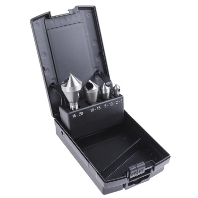 EXACT High Speed Steel-E Countersink Drill Bit Set, 3 Flute, 90° Angle, 10mm Shank Diameter, 4 Pieces 05426