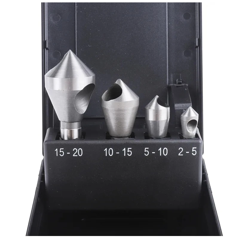 EXACT High Speed Steel-E Countersink Drill Bit Set, 3 Flute, 90° Angle, 10mm Shank Diameter, 4 Pieces 05426