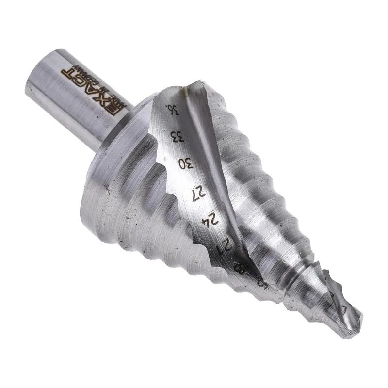EXACT Specialist Aluminium Drill Bit, Step Spiral Flute, Multi-Diameter 6 to 36 mm, Bright Finish 07005