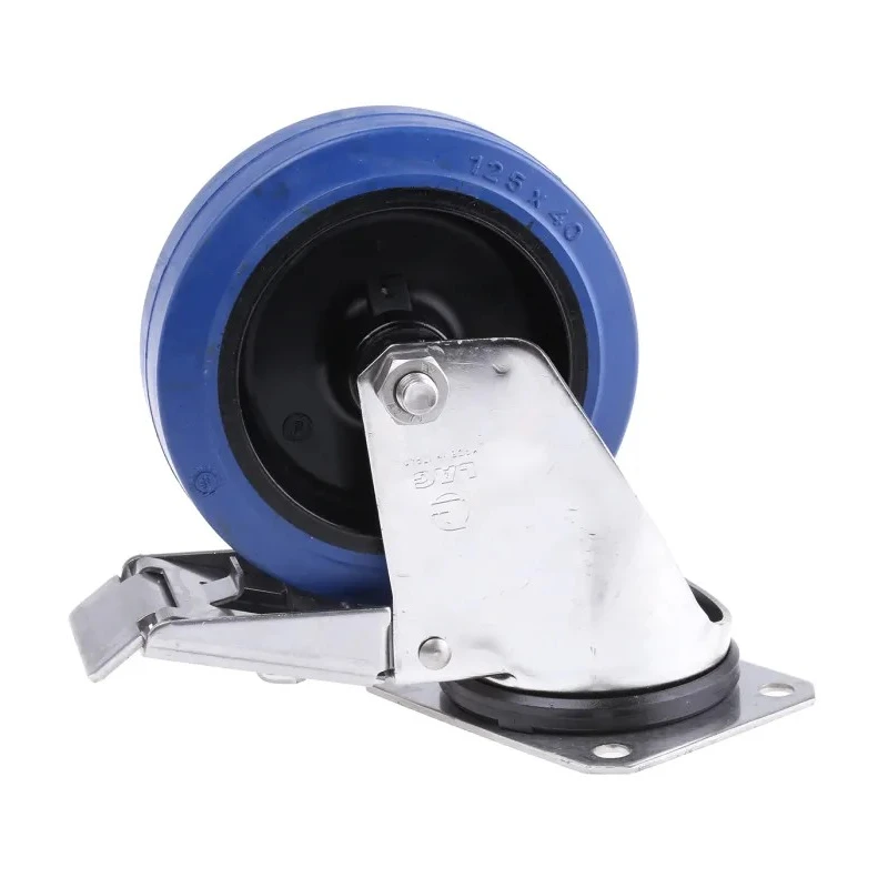 LAG Braked Swivel Castor, 180 kg Load Capacity, 125 mm Rubber Wheel, Stainless Steel Frame 31128BFR