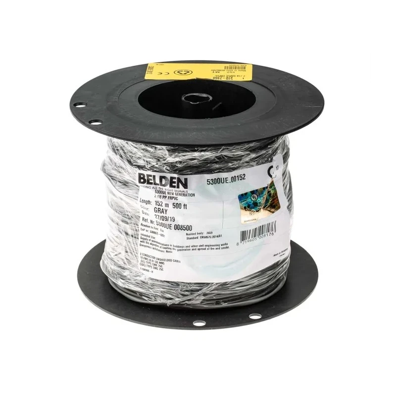 Belden 2-Core Control Cable 0.82mm² 18 AWG Unscreened 152 m Silver Polypropylene Sheath 5300UE.00152