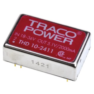 TRACOPOWER 10W Regulated Isolated DC-DC Converter 5.1V Output 2A 18-36V Input Through Hole DIP-24 THD 10-2411