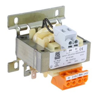 RS PRO 20 VA DIN Rail Transformer, 218 to 242 V ac Primary, 24 V and 230 V ac Secondary, Screw Mount, IECBSEN 123-5700