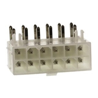 Molex Mini-Fit Jr Series Right Angle Through Hole Shrouded PCB Header, 12 Contacts, 4.2 mm Pitch, 2 Row, 600V, 6A 39-30-1120