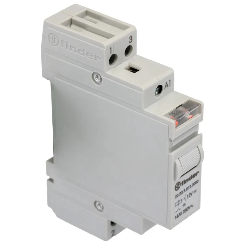 Finder DIN Rail Modular Step Relay 12V DC Coil 16A Switching Current 20.23.9.012.0000