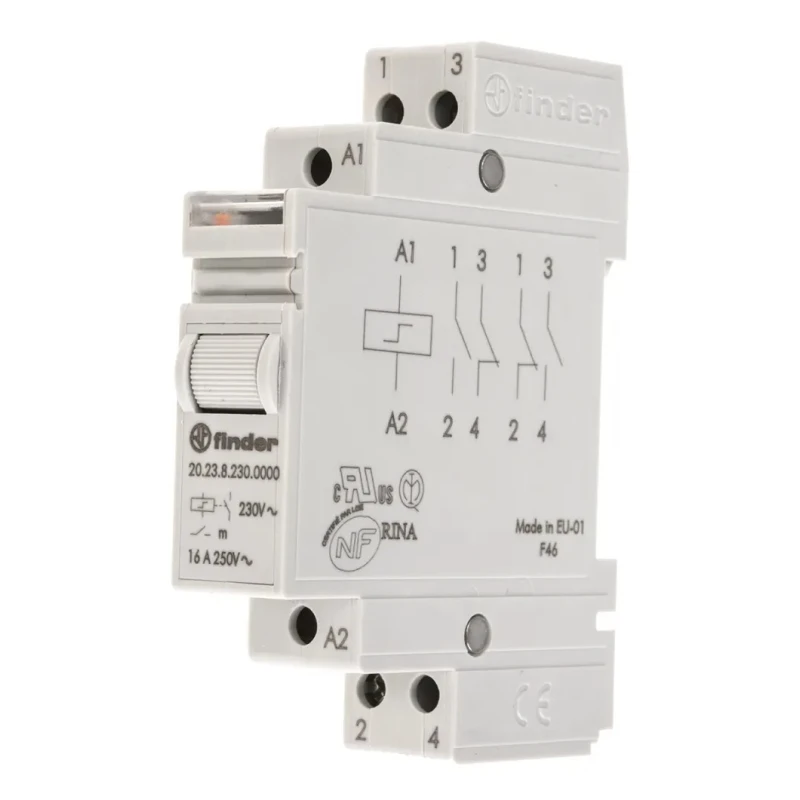 Finder DIN Rail Modular Step Relay 230V AC Coil 16A Silver Alloy Contacts SP-NC SP-NO 20.23.8.230.0000