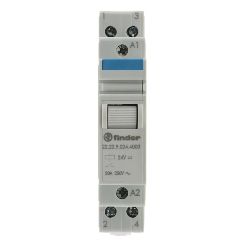 Finder DIN Rail Impulse Relay 24V DC Coil 20A Switching Current 2 NO Contacts Series 22 22.22.9.024.4000