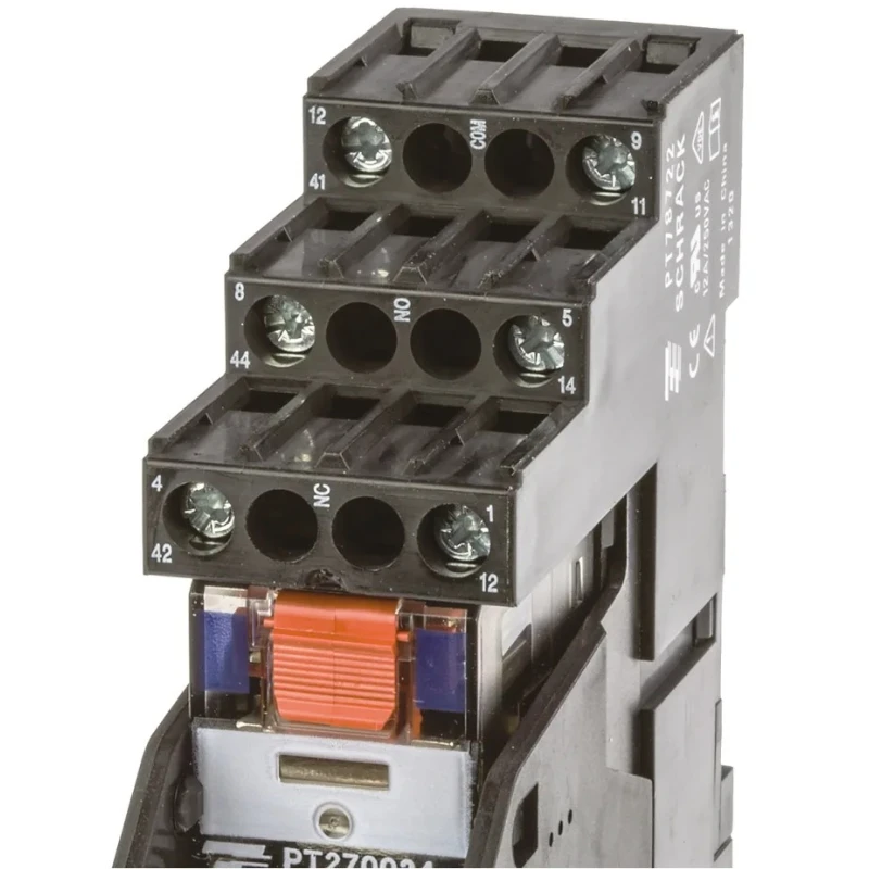 TE Connectivity DIN Rail Power Relay 24V dc Coil 12A Switching Current DPDT PT2L7LC4 8-1415534-9