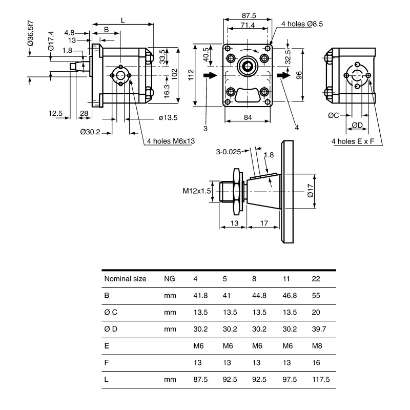 Bosch Rexroth Hydraulic Gear Pump 8 cm³, Continuous Operating Pressure 250 bar, Maximum Speed 4000 rpm, Model 0510425043