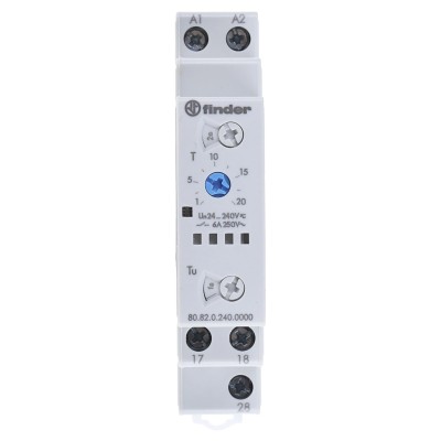 Finder 80 Series DIN Rail Timer Relay 2-Contact 24 V dc 24V ac 240 V ac Time 0.1 to 20 s 0.1 to 20 min 80.82.0.240.0000