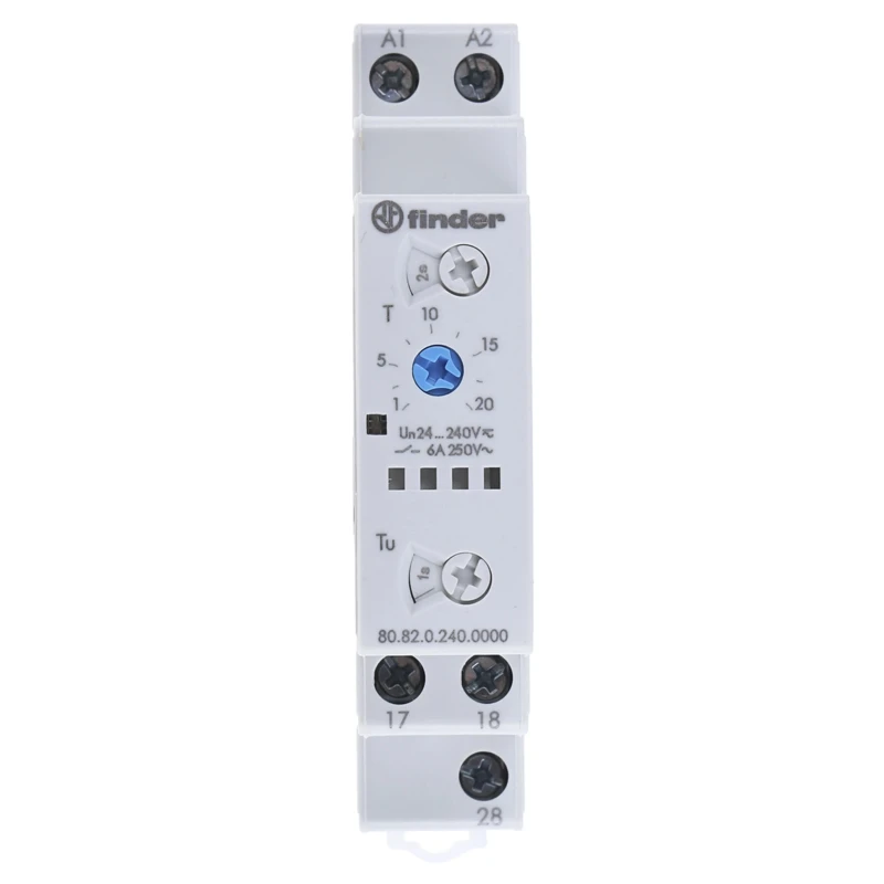 Finder 80 Series DIN Rail Timer Relay 2-Contact 24 V dc 24V ac 240 V ac Time 0.1 to 20 s 0.1 to 20 min 80.82.0.240.0000