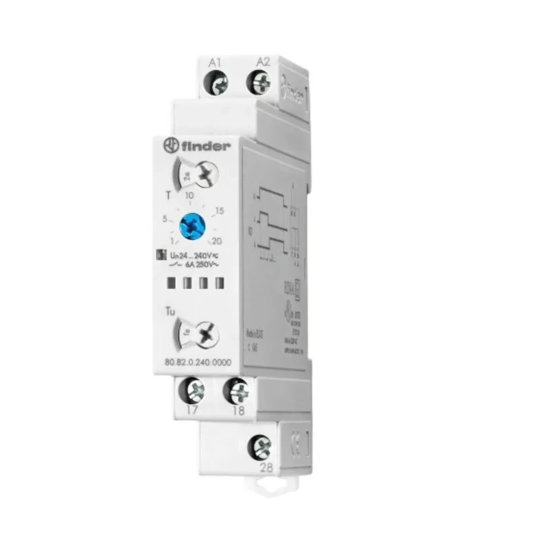 Finder 80 Series DIN Rail Timer Relay 2-Contact 24 V dc 24V ac 240 V ac Time 0.1 to 20 s 0.1 to 20 min 80.82.0.240.0000