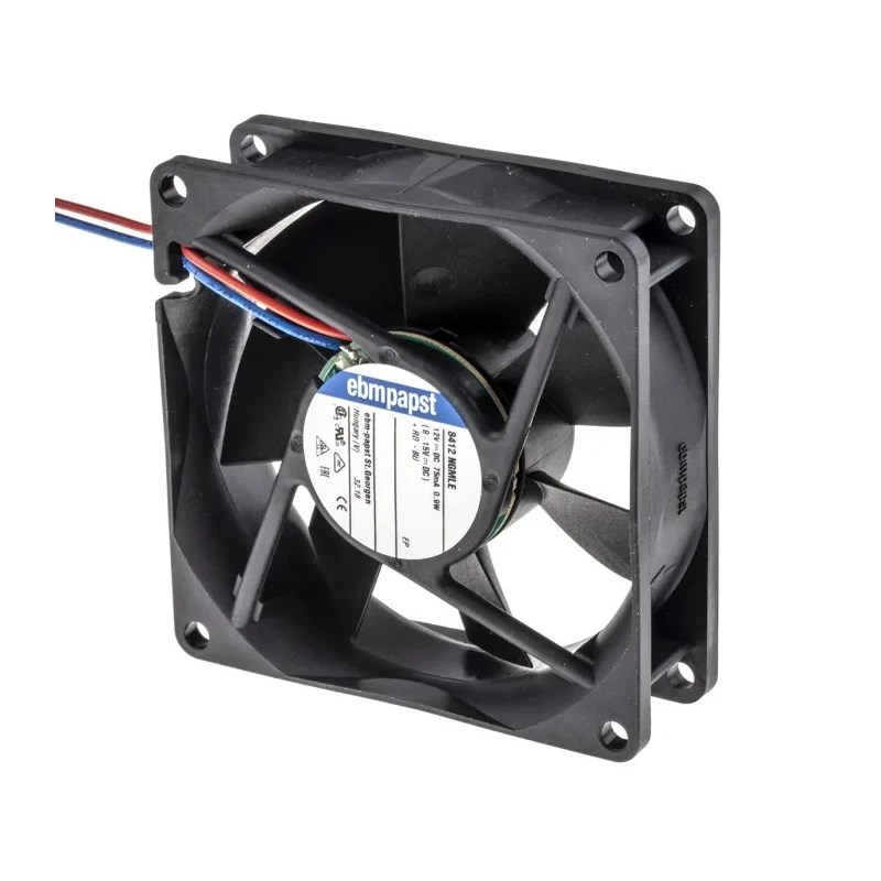 ebm-papst 8400 N Series Compact 12V DC Axial Fan, 45 m³/h Air Flow, 2050 RPM, 900 mW Power, IP68 80x80x25 mm 