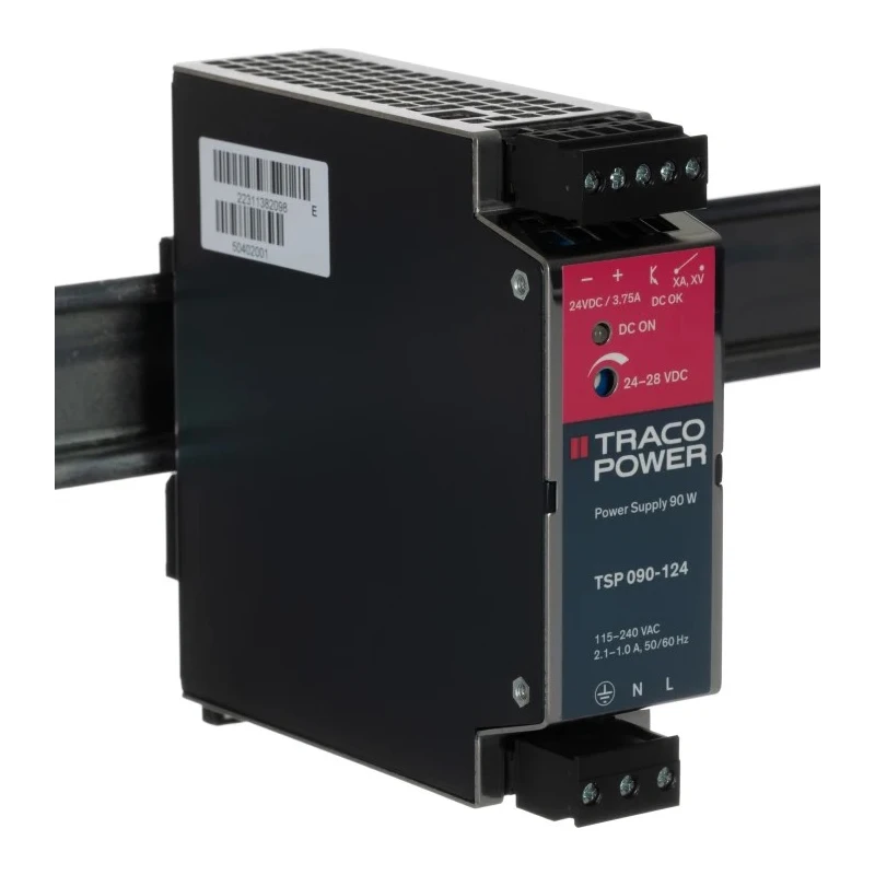 TRACOPOWER TSP Switched Mode DIN Rail Power Supply 1 Phase 264V AC Input 28V DC, 3.75A Output, 90W TSP 090-124