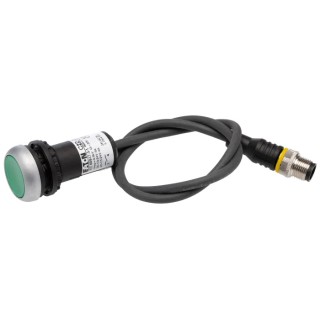 Eaton C22 Series Illuminated Push Button Actuator, Panel Mount, 22 mm Cutout Green, 1 NO, IP67 181625 C22-DL-G-K10-24-P3