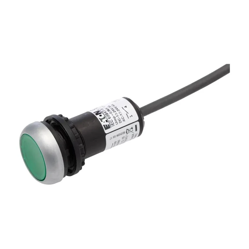 Eaton C22 Series Illuminated Push Button Actuator, Panel Mount, 22 mm Cutout Green, 1 NO, IP67 181625 C22-DL-G-K10-24-P3