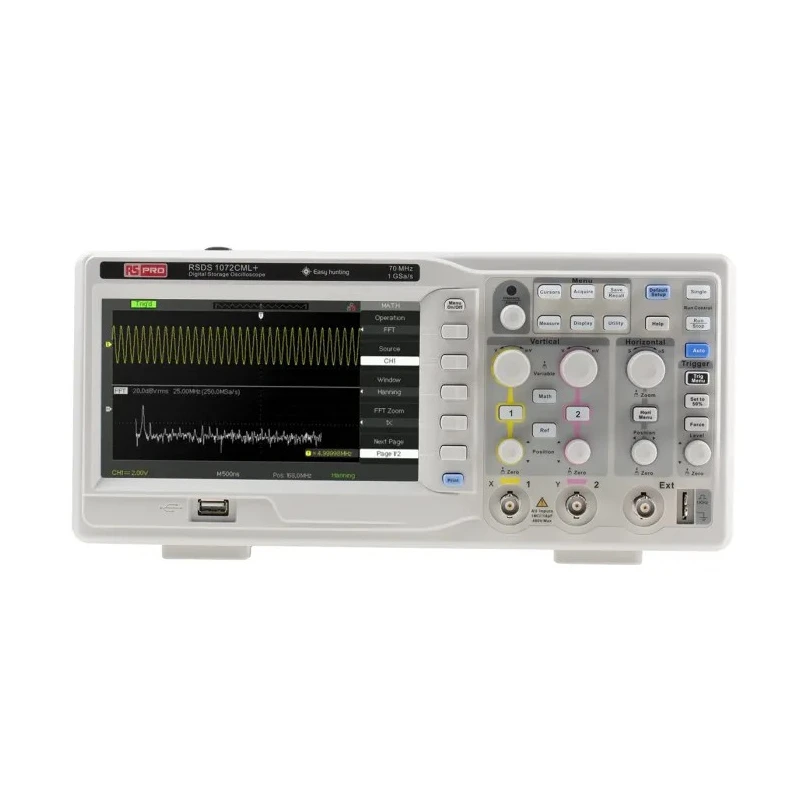 RS PRO 70 MHz Bench Digital Storage Oscilloscope, 2 Channels, USB, TFT LCD RSDS1000CML+ Series 123-6436