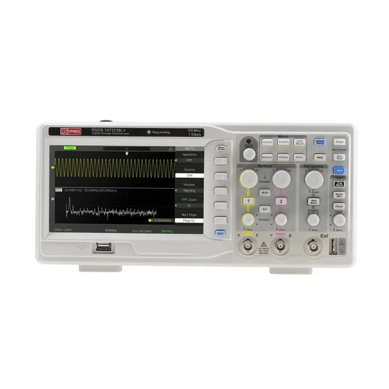 RS PRO 150 MHz Dual Channel Bench Digital Storage Oscilloscope with 2Mpts Memory Depth RSDS1000CML+ Series 123-6438