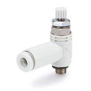 SMC Series Speed Exhaust Controller, Inlet Male Threaded R 1/8 in, Outlet Female Push-in, Brass and High-Performance ASV410F