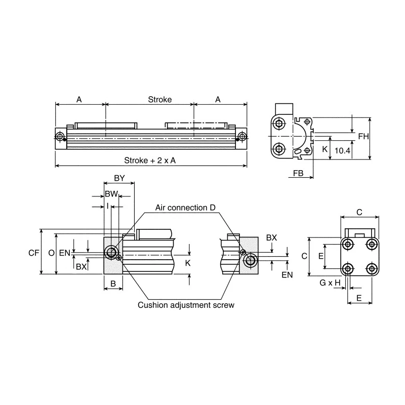 Parker Origa Double Acting Rodless Pneumatic Cylinder 32mm Bore 300mm Stroke OSPP320000000300000000000