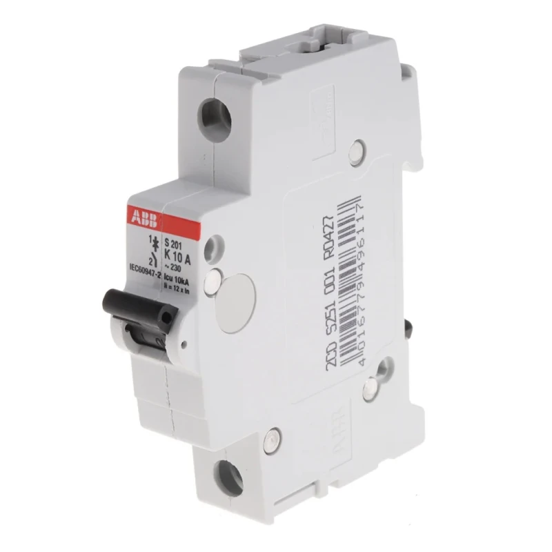 ABB System Pro M Compact Miniature Circuit Breaker 1-Pole 10A Type K 253V AC 72V DC 6kA Breaking 2CDS251001R0427 S201-K10
