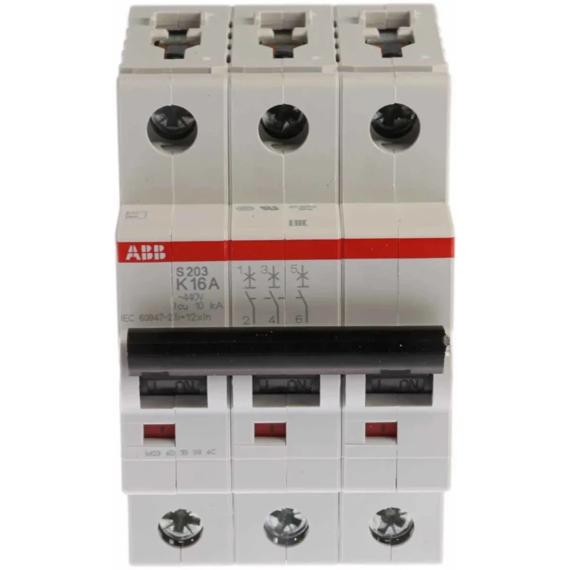 ABB System Pro M Compact S200 Miniature Circuit Breaker, 3-Pole, 16A, Type K, 440V AC, 20 kA 2CDS253001R0467 S203-K16