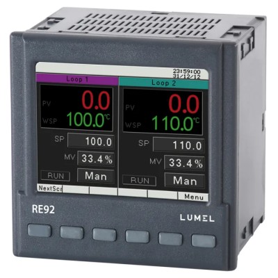 Lumel Panel Mount PID Temperature Controller 6 Inputs, 3 Outputs Relay, 253V AC/DC On-Off RE92