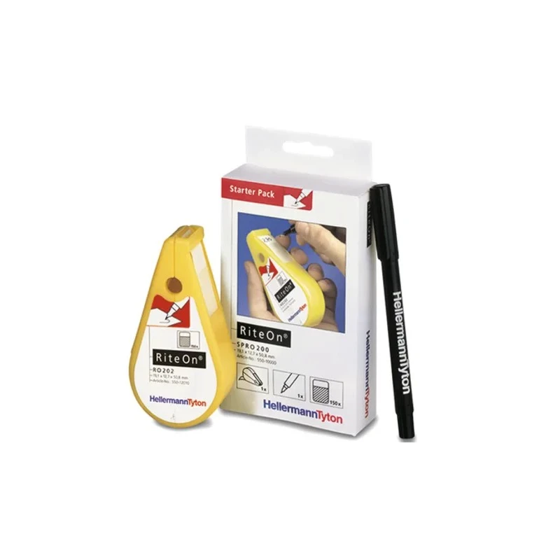 HellermannTyton RiteOn Cable Marker Kit, Self-Laminating Vinyl Labels, White, 50.8mm x 550-14010 SPRO200-1401-WH-1401-CL/WH