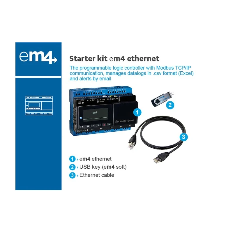 Crouzet em4 Series PLC CPU Starter Kit 6-Input Analogue Digital Input 10 Outputs Relay PWM Output 8A Display 88981136