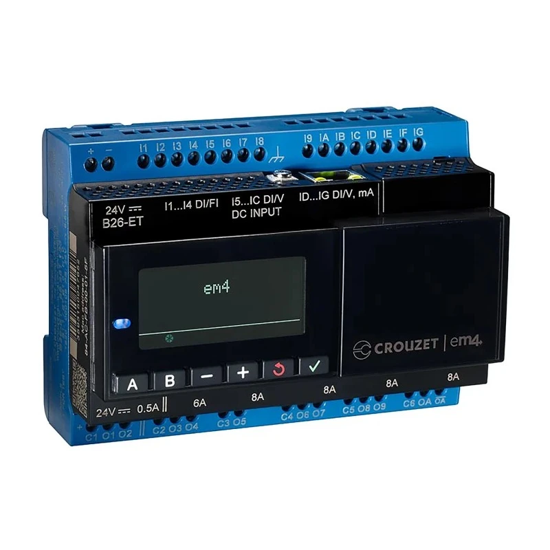 Crouzet em4 Series PLC CPU with 6 Digital and Analogue Inputs, 10 Relay and PWM Outputs, DIN Rail Mount, 24Vdc 88981133
