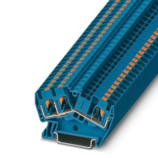 Phoenix Contact Blue PTS 4-TWIN BU Series Feed Through Terminal Block, 1-Level, Push-in, 800V, 32A 3213605