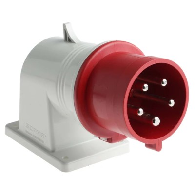 Scame IP44 Red Wall Mount 3P+N+PE Right Angle Industrial Power Connector 32A 415V