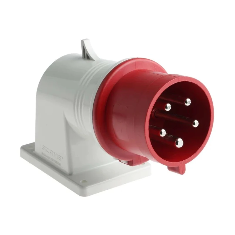 Scame IP44 Red Wall Mount 3P+N+PE Right Angle Industrial Power Connector 32A 415V
