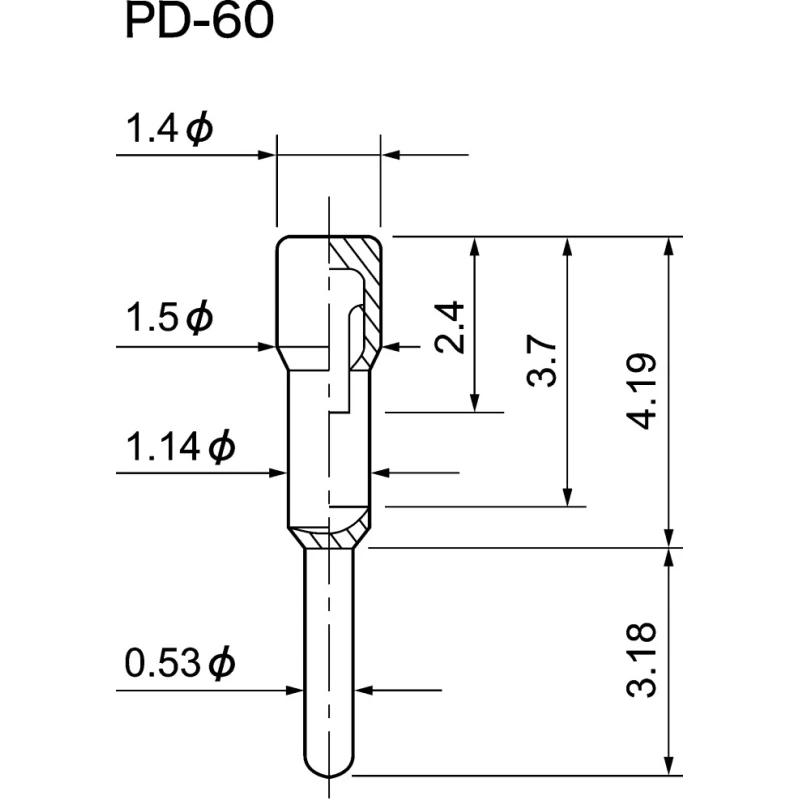 Mac 8 PD Series Straight Through Hole Socket Pin 12A 125V Beryllium Copper Alloy Male Contact PD-60