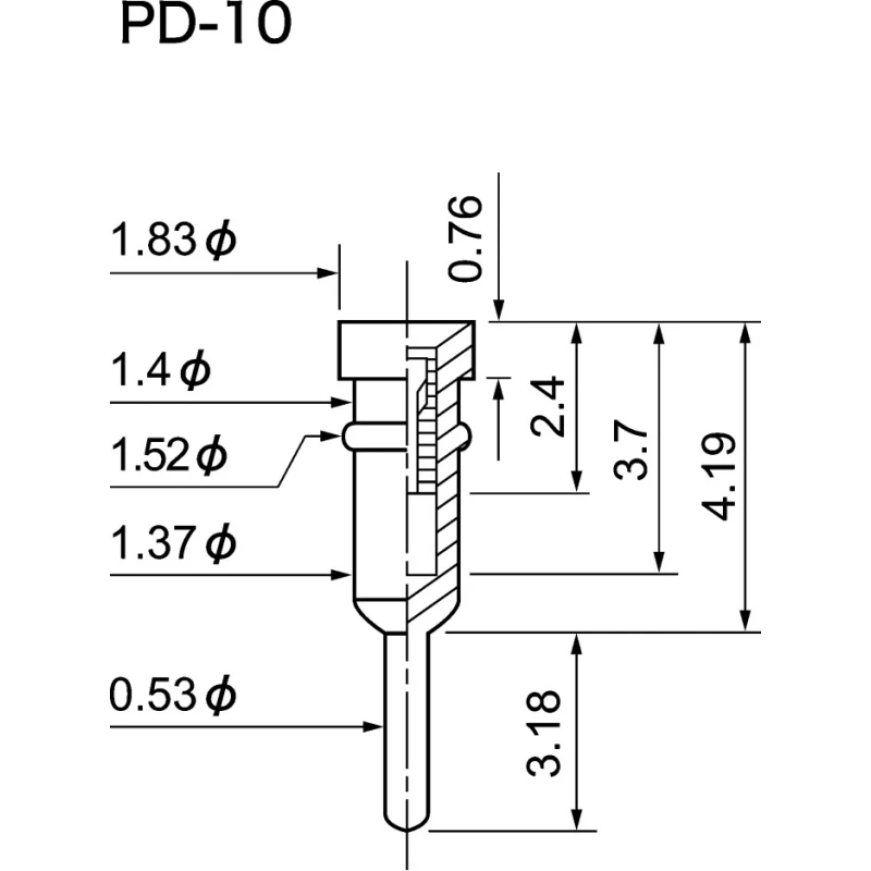 Mac 8 PD Series Straight Through Hole Socket Pin Solder 12A Current Gold Plated Beryllium Copper PD-10