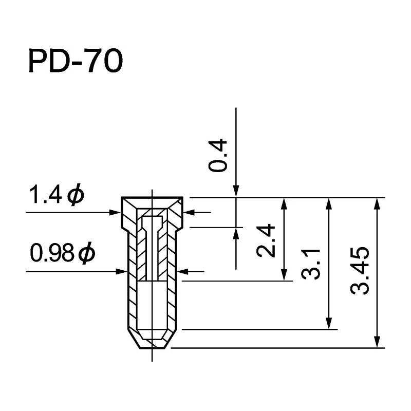 Mac 8 PD Series Straight Through Hole Socket Pin, 12A, 125V, Beryllium Copper Alloy Contact, Gold Plating, PD-70