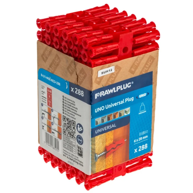 RawlPlug Red Plastic Wall Plug 28 mm Length R-U1-MIX-RED-288